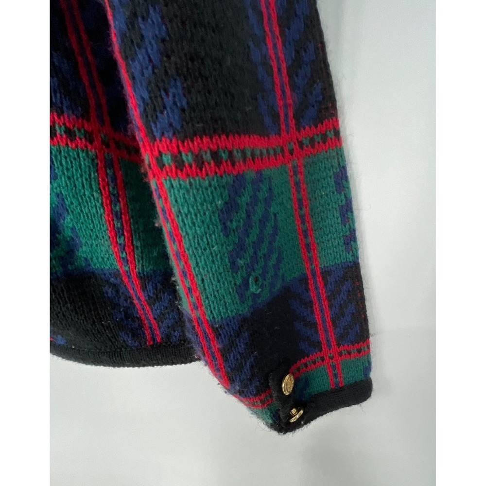Tally-Ho Womens Cardigan L Sweater Green Plaid Gold Button Vintage Read - Picture 10 of 14